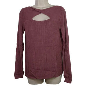 Maurices Ribbed Knit Top Long Sleeve Cutout Women Size S Mauve